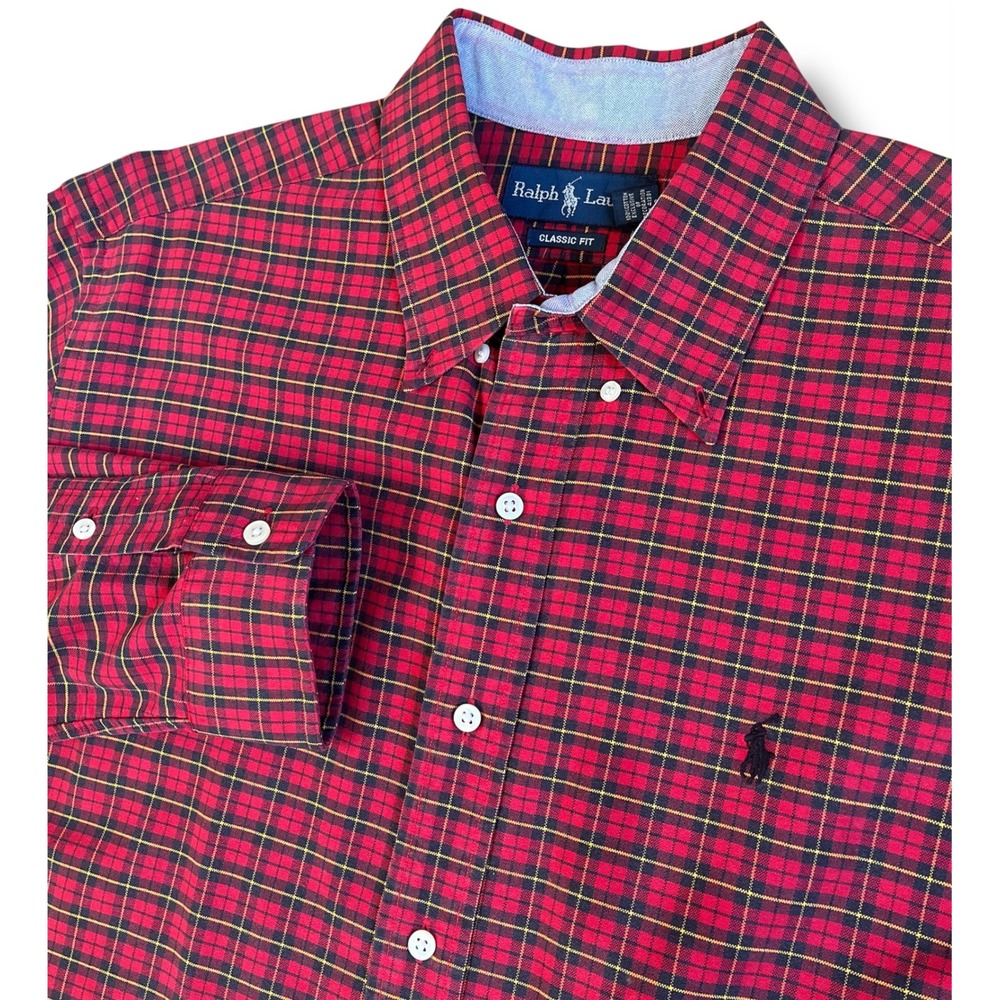 Ralph Lauren Classic Fit Plaid Shirt Mens XL Red Black Button Down Long Sleeve‎
